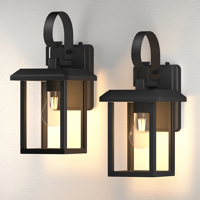 Lustrlach Outdoor Wall Light Dusk To Dawn Exterior Light Fixt na may Malinaw na Salamin Para sa Porch Front Door Garage, E26 Wall Mount Waterproof Sa Labas na Bahay Lantern.3000k, 5000K